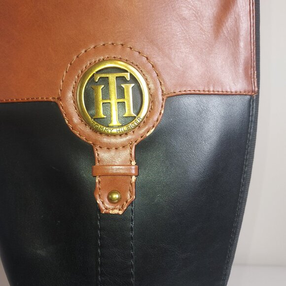 Tommy Hilfiger blk/brown faux leather almond toe knee high riding boot. - Picture 5 of 7
